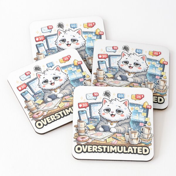 Item preview, Overstimulated Kawaii Cat - Funny Burnout Kawaii Meme designed and sold by Wennity.