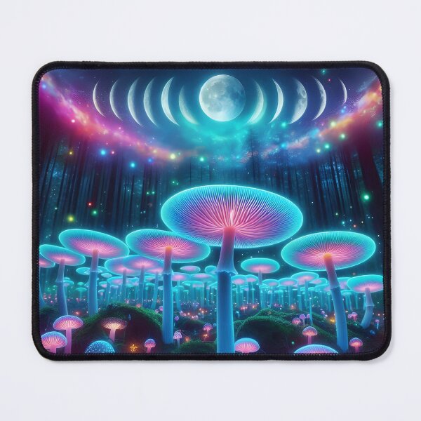 Item preview, Celestial Mushroom Forest - Bioluminescent Moon Phase Galaxy Art designed and sold by Sybille-Yates.