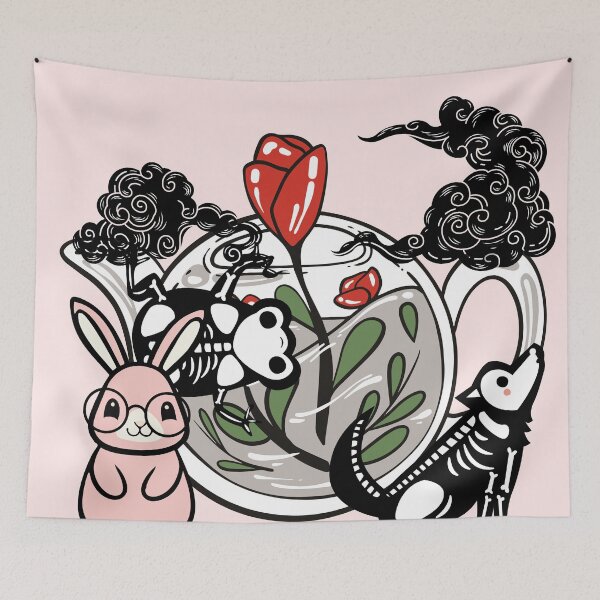 Item preview, Pink Bunny Tea Time with Skeletons designed and sold by Kanniax.