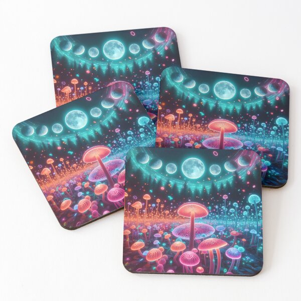 Item preview, Celestial Mushroom Forest - Bioluminescent Moon Phase Galaxy Art designed and sold by Sybille-Yates.