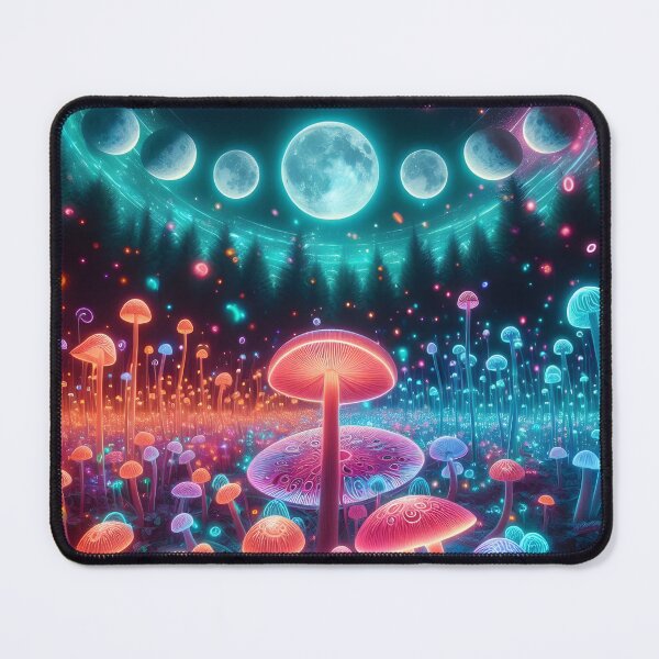 Item preview, Celestial Mushroom Forest - Bioluminescent Moon Phase Galaxy Art designed and sold by Sybille-Yates.