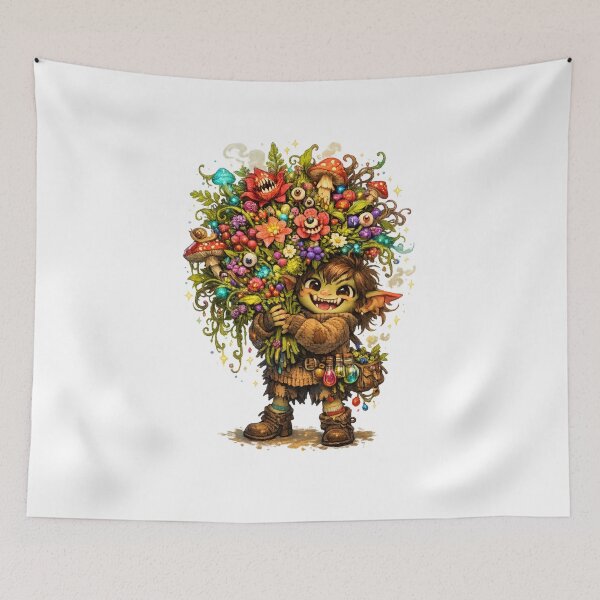 Item preview, Tiny Goblin Florist | Chaotic Cottagecore Fantasy Bouquet of Dangerous Magic Plants designed and sold by MarekoraStudio.