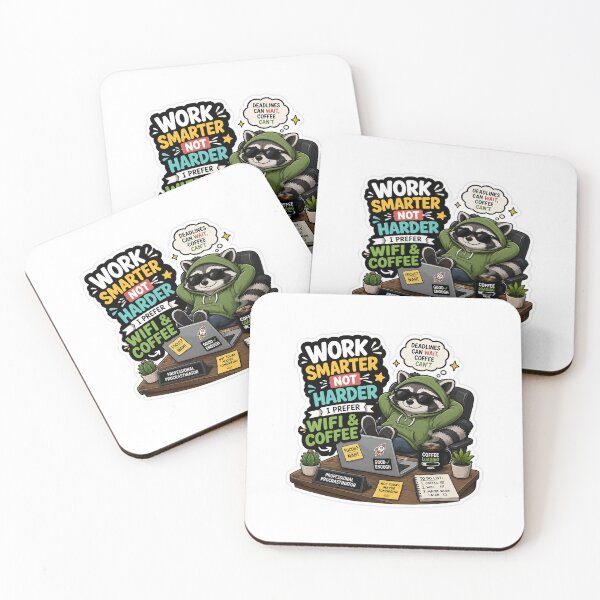 Item preview, Work Smarter Not Harder Sticker – Funny Procrastination Raccoon | Coffee & WiFi Meme designed and sold by stickyverselab.