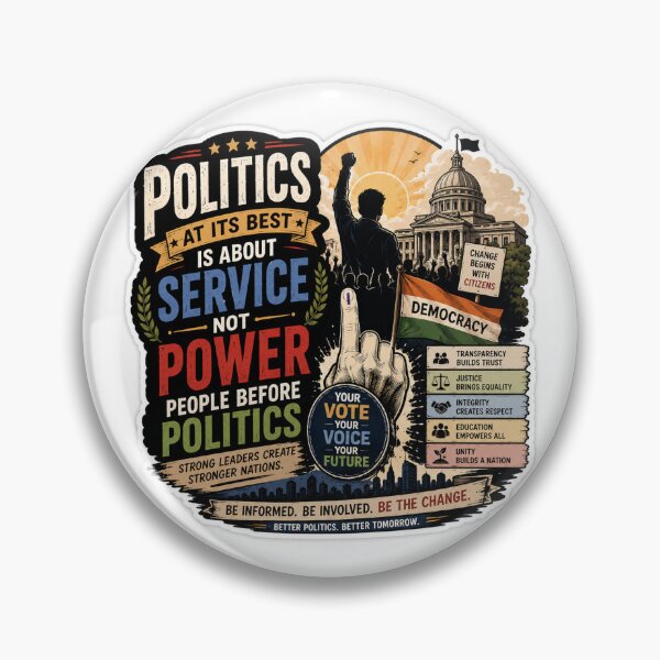 Item preview, Politics at Its Best Sticker – Democracy Leadership and Civic Responsibility Quote designed and sold by stickyverselab.