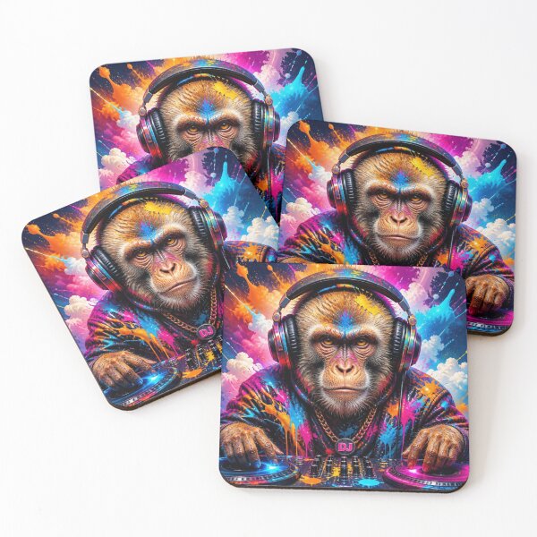 Item preview, Stylish Dj Monkey Colorful Paint Ape With Headphones designed and sold by GrinGalore.