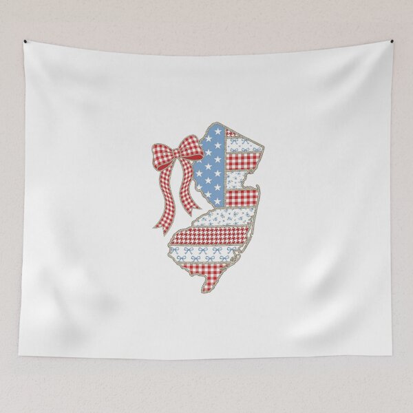 Item preview, Cute Patriotic New Jersey Map with Red Gingham Bow designed and sold by Paper Drip.