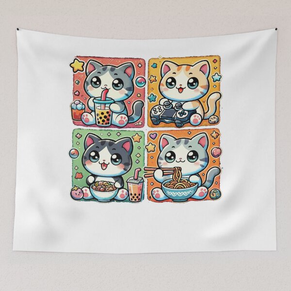 Item preview, Cute Cat Ramen Grid designed and sold by SiarheiYur.
