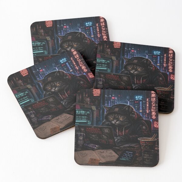 Item preview, Sleep-Deprived Cyber Cat – Neon Anime Hacker Aesthetic designed and sold by UnknownFrame.