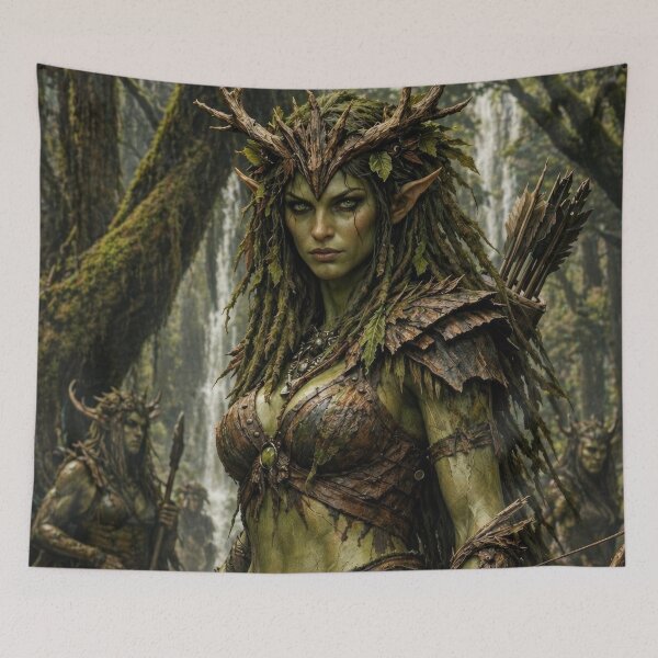Item preview, Forest Huntress Archer in Enchanted Woods | Mystic Nature Warrior Art designed and sold by DrakariArt.