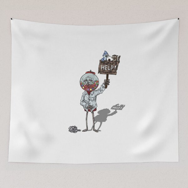Item preview, Sad Benson with Mordecai and Rigby Help Sign designed and sold by ekraart.