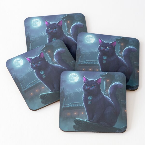 Item preview, Moonlit Cat Yokai – Japanese Supernatural Spirit Cat Art designed and sold by kaxymax.