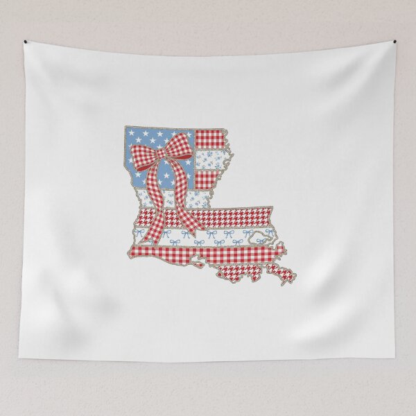 Item preview, Cute Patriotic Louisiana Map with Red Gingham Bow designed and sold by Paper Drip.