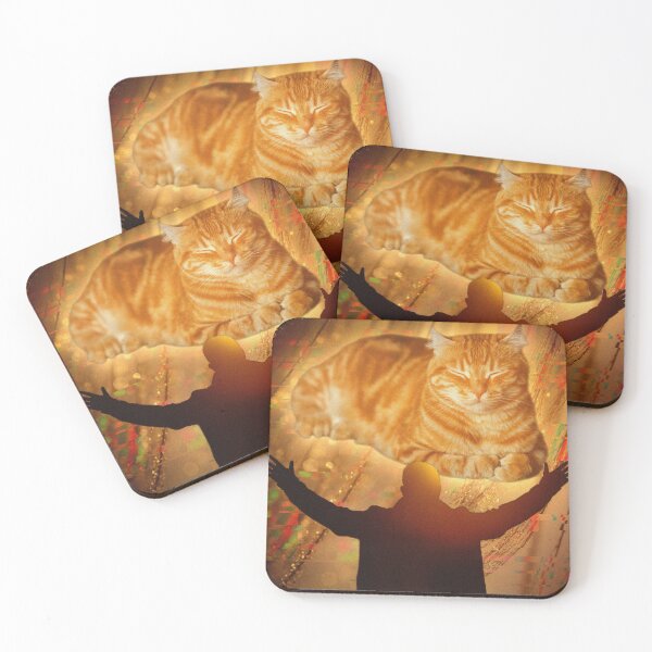 Item preview, Golden Cat Worship Surreal Digital Collage Print designed and sold by Julia Sol.