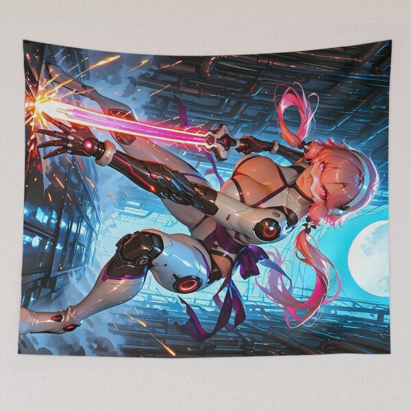 Item preview, Cyberpunk Samurai Android Waifu Neon Moon Anime Warrior designed and sold by BorgSpareParts.