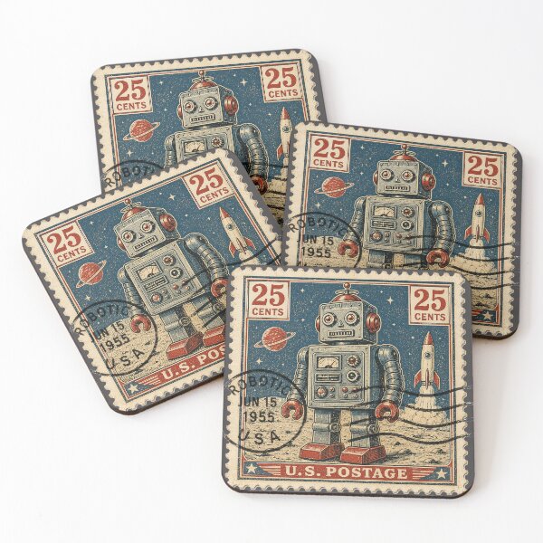 Aperçu de l'œuvre Timbre-poste robot des années 1950 créée et vendue par JJSizzleheimer.