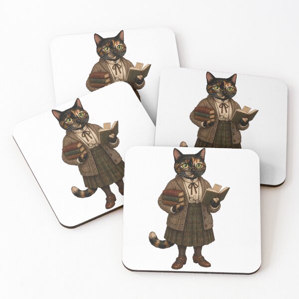 Item preview, Frida the Tortoiseshell Cat Librarian – Vintage Bookish Cat Illustration designed and sold by Martin's_Design.