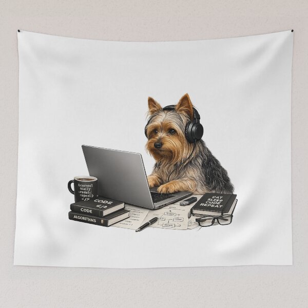 Item preview, Coding Australian Silky Terrier – Realistic Programmer Dog designed and sold by YamiSociety.