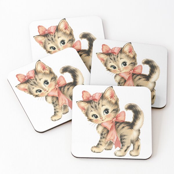 Item preview, Vintage Adorable Kitten with Pink Bows  designed and sold by Jaideep Walia.