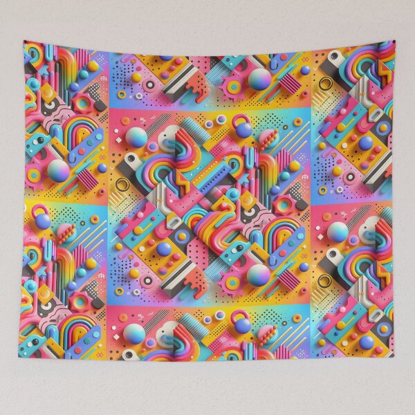 Item preview, Retro Neon 3D Memphis Geometric Abstract Art designed and sold by Sybille-Yates.