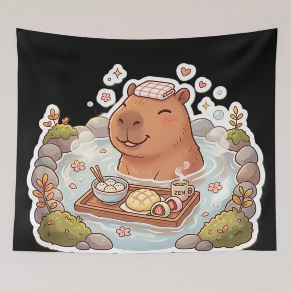 Item preview, Zen Capybara Hot Spring – Cute Relaxing Onsen Aesthetic Chill Sticker designed and sold by SoftAuraStudi0.