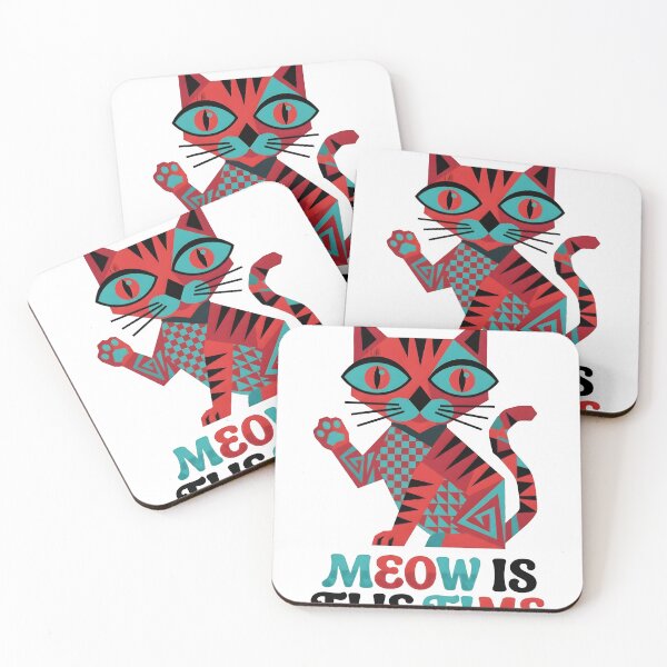 Item preview, Meow Is The Time - Abstract Geometric Red Cat Pun designed and sold by The Grumpy Pet Club.
