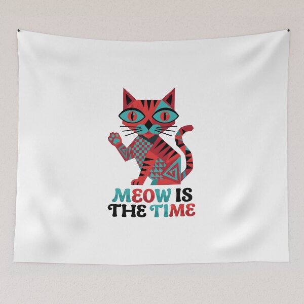 Item preview, Meow Is The Time - Abstract Geometric Red Cat Pun designed and sold by The Grumpy Pet Club.