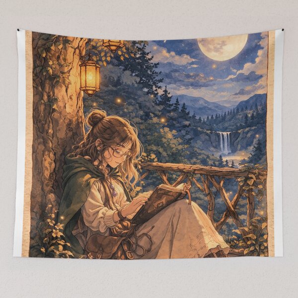 Item preview, Moonlit Reading in the Enchanted Forest designed and sold by nuriart.
