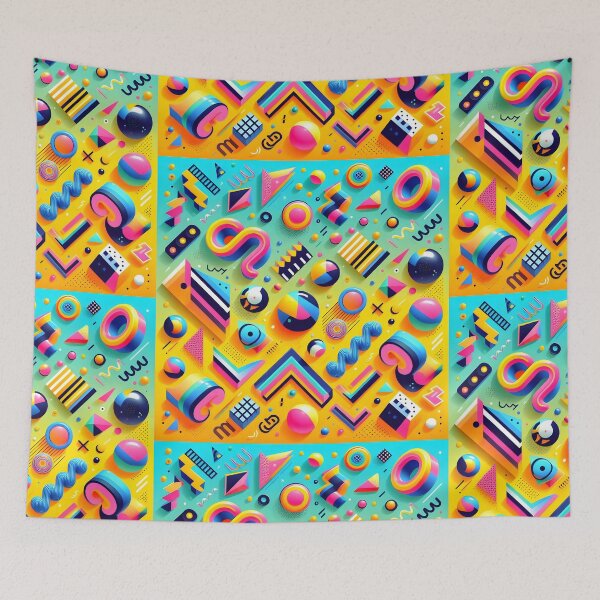 Item preview, Retro Neon 3D Memphis Geometric Abstract Art designed and sold by Sybille-Yates.