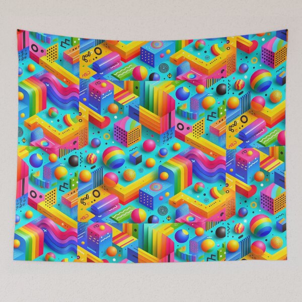 Item preview, Retro Neon 3D Memphis Geometric Abstract Art designed and sold by Sybille-Yates.