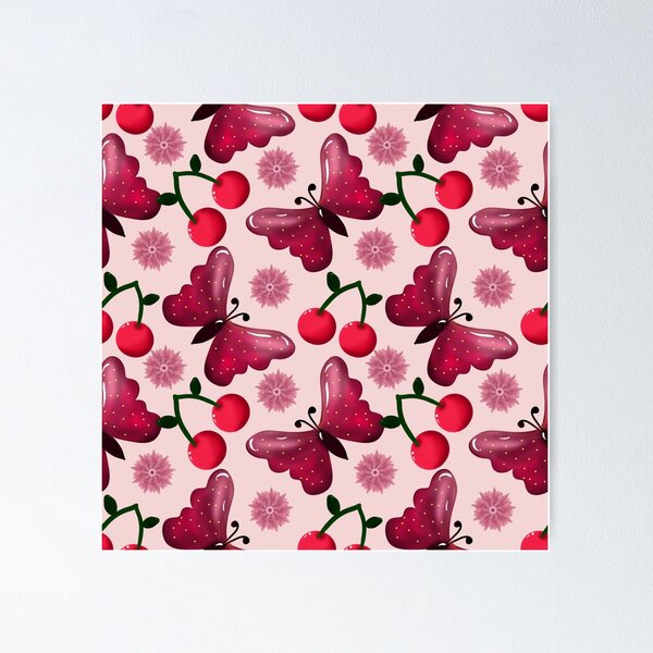 Item preview, Cherry Butterfly Kawaii Seamless Pattern designed and sold by HopeAndHustle.