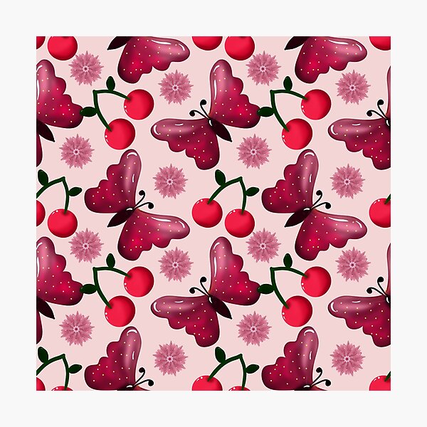 Item preview, Cherry Butterfly Kawaii Seamless Pattern designed and sold by HopeAndHustle.