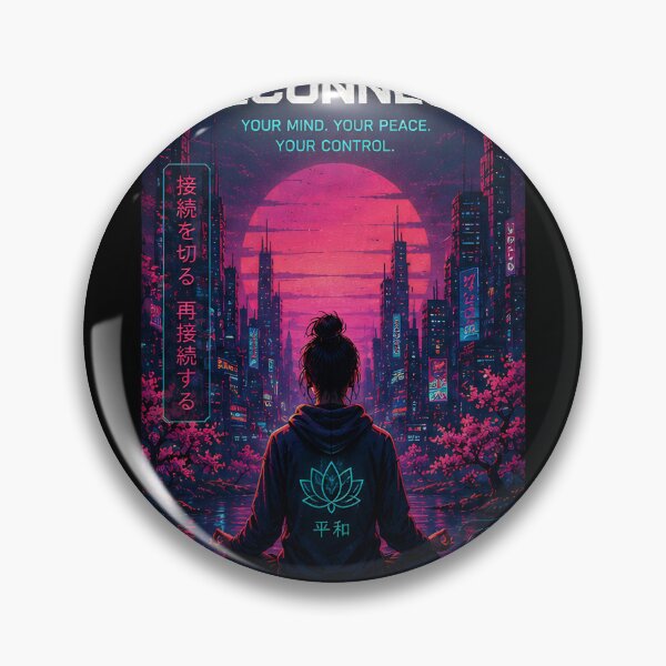 Item preview, Disconnect To Reconnect Cyberpunk Zen Meditation Neon City designed and sold by anandariki.
