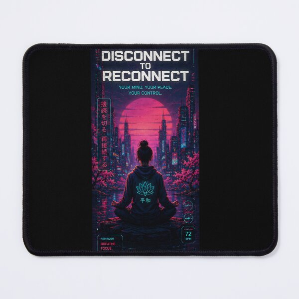 Item preview, Disconnect To Reconnect Cyberpunk Zen Meditation Neon City designed and sold by anandariki.