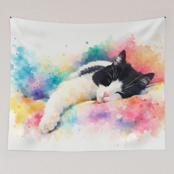 Item preview, Cat Sleeping in Colorful Splashes designed and sold by cuprum.