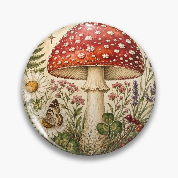 Item preview, Botanical Mushroom Sticker | Vintage Cottagecore Fly Agaric  Wildflower Butterfly Fern | Witchy Aesthetic | Waterproof  Round Vinyl Sticker | Laptop Journal Tumbler designed and sold by Quorvex Studio.