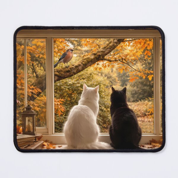 Item preview, Two Cats Watching Autumn Scene designed and sold by cuprum.