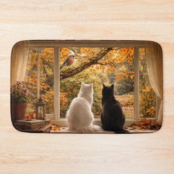 Item preview, Two Cats Watching Autumn Scene designed and sold by cuprum.
