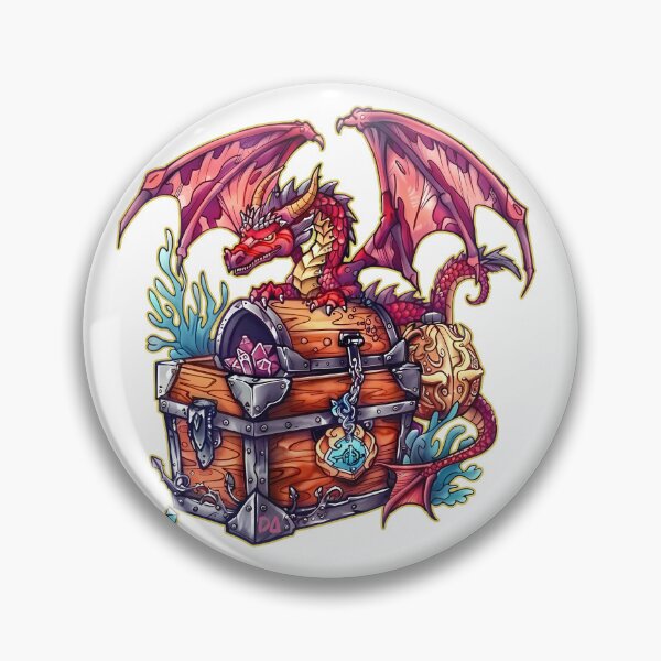 Artikelvorschau, Roter Drache bewacht Schatztruhe – Epische Fantasy-Kristallillustration entworfen und verkauft von DesignArtist.ia.
