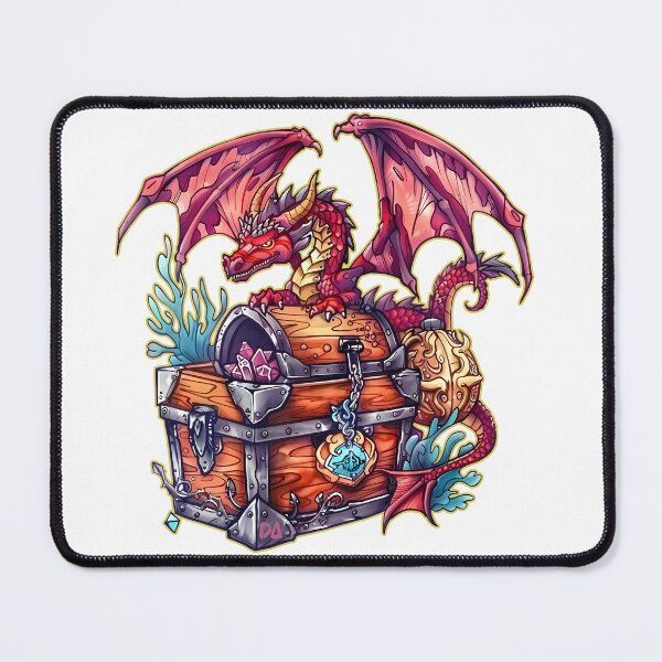 Item preview, Red Dragon Guarding Treasure Chest Epic Fantasy Crystal Illustration designed and sold by DesignArtist.ia.