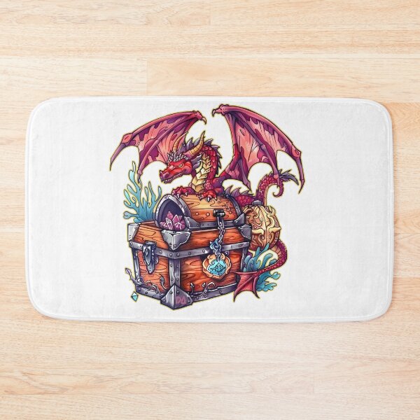 Item preview, Red Dragon Guarding Treasure Chest Epic Fantasy Crystal Illustration designed and sold by DesignArtist.ia.