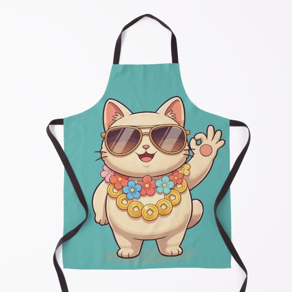 Item preview, Chill summer vibe hawaiian cat. Lucky kawaii cat OK gesture. Cool maneki neko lucky cat designed and sold by Painted Planet.