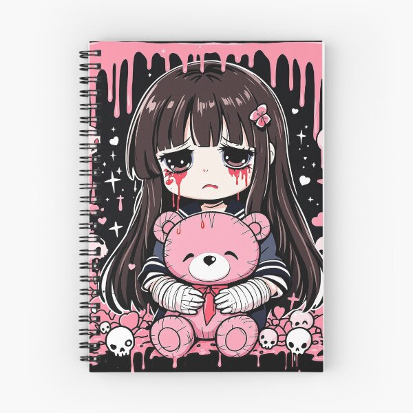 Item preview, Sad Creepy Cute Girl Holding Pink Teddy Bear designed and sold by HeyChickasClubX.