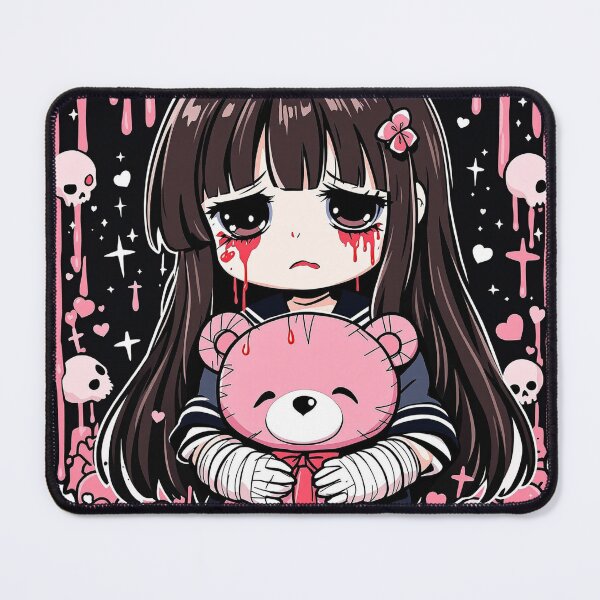 Item preview, Sad Creepy Cute Girl Holding Pink Teddy Bear designed and sold by HeyChickasClubX.