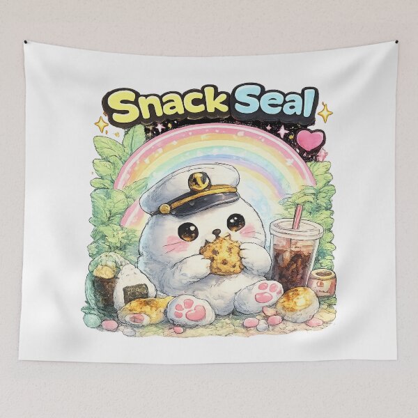 Item preview, Snack Seal Captain – Cute Kawaii Seal with Snacks designed and sold by Clothes With Smiling Animals Walt Gral.