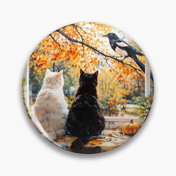 Item preview, Cats and Magpie in Autumn Window designed and sold by cuprum.