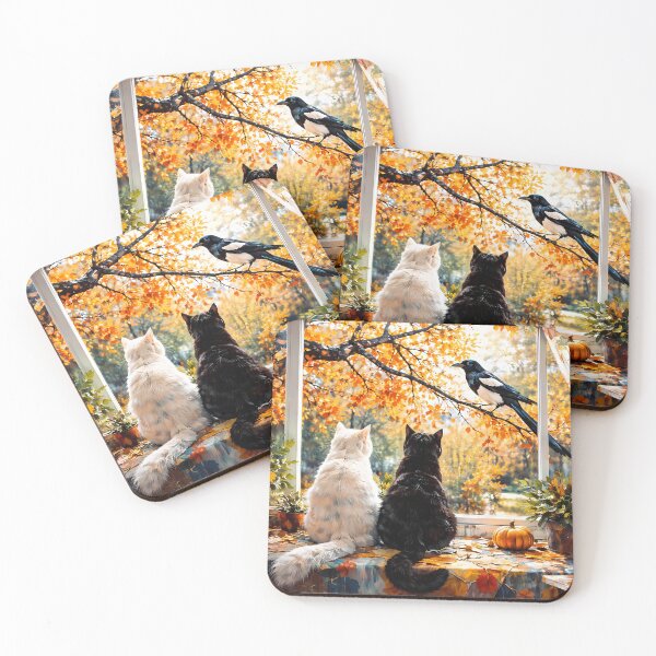 Item preview, Cats and Magpie in Autumn Window designed and sold by cuprum.