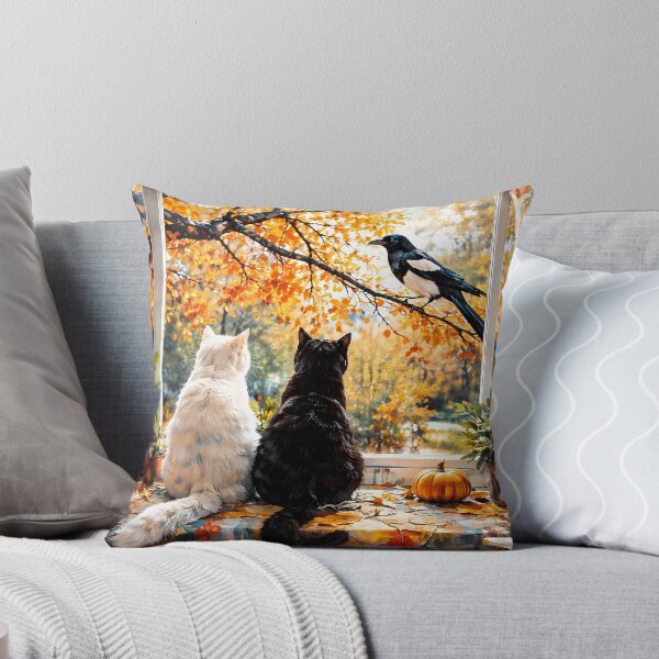 Item preview, Cats and Magpie in Autumn Window designed and sold by cuprum.