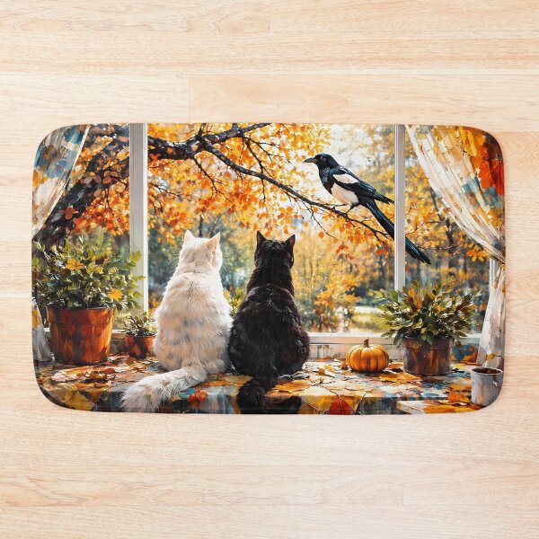 Item preview, Cats and Magpie in Autumn Window designed and sold by cuprum.