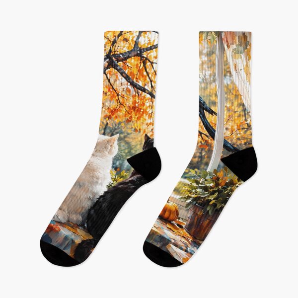 Item preview, Cats and Magpie in Autumn Window designed and sold by cuprum.