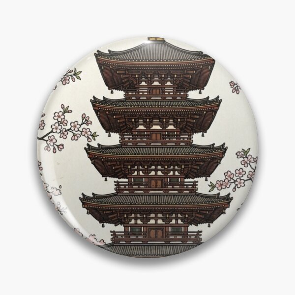 Item preview, Traditional Japanese Pagoda and Cherry Blossoms Ukiyo-e Style designed and sold by vekotpu.